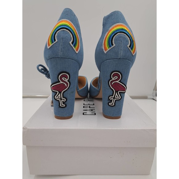 READ Cape Robbin Boho Western Denim Patches block high heel pointy toe Shoes 10 - Picture 6 of 11